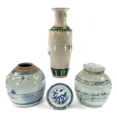 Lot 116 - A Chinese famille verte crackle glazed vase,...
