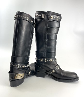 Lot 302 - A pair of Dior black leather biker boots, size...