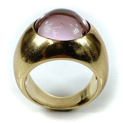 Lot 218 - A Lalique silver gilt peach glass set ring,...