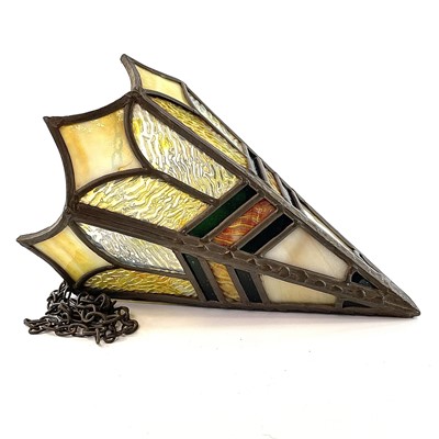 Lot 144 - An Art Deco stained glass and lead hanging...