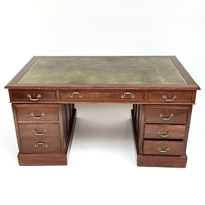 Lot 1835 - A 20th century mahogany pedestal desk with...