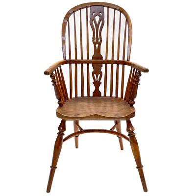 Lot 6 - An attractive yew wood Windsor armchair, 20th century, seat impressed 'R E Ley'.