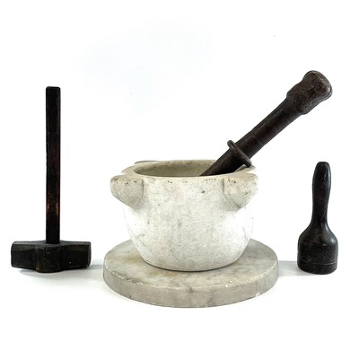 Lot 249 - A marble mortar height of 13.5cm with hardwood...