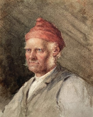 Lot 416 - Newlyn School Man with a Red Hat Watercolour...