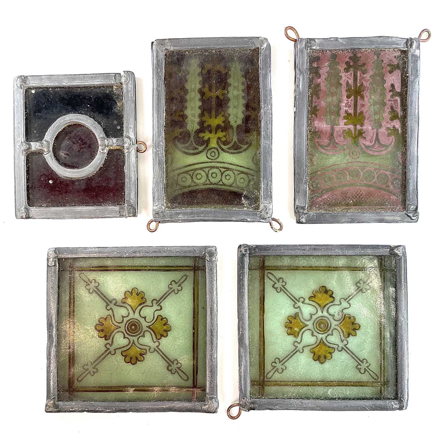 Lot 125 Victorian painted glass panels within lead