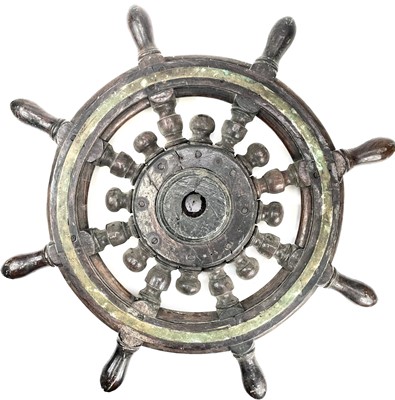 Lot 17 - A brass mounted teak ship's wheel, with...