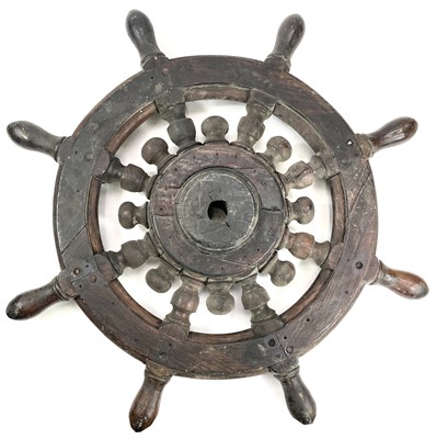 Lot 17 - A brass mounted teak ship's wheel, with...