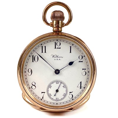 Lot 425 - A Waltham 9ct rose gold crown wind pocket...