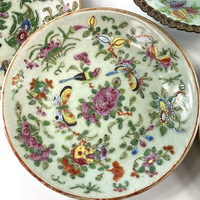 Lot 23 - Eight Chinese Canton celadon porcelain plates,...