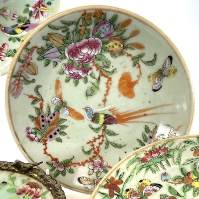 Lot 23 - Eight Chinese Canton celadon porcelain plates,...