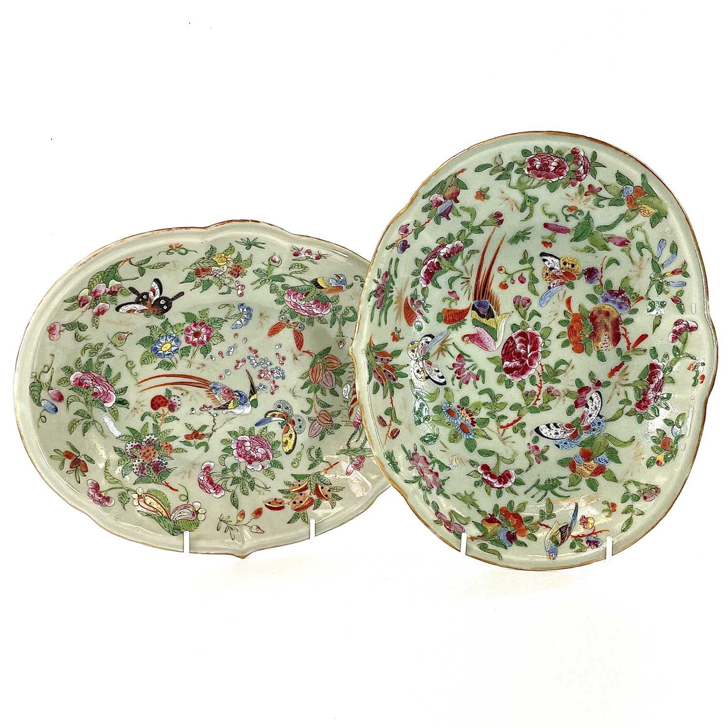 Lot 37 - Two Chinese Canton celadon porcelain oval...