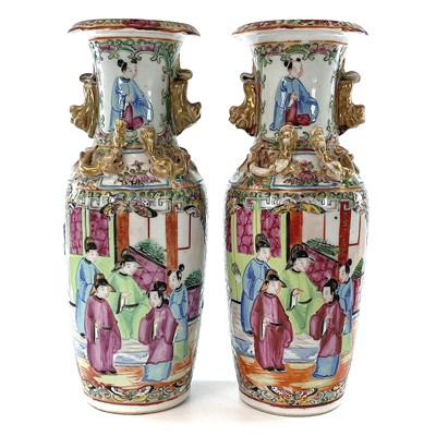Lot 32 - A pair of Chinese Canton porcelain vases, 19th...