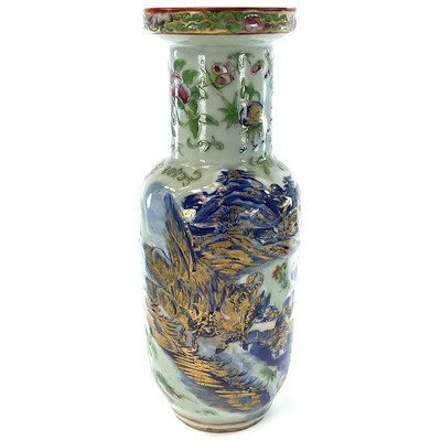 Lot 15 - A Chinese Canton celadon porcelain vase, 19th...