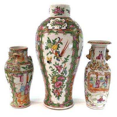 Lot 48 - Three Chinese Canton porcelain vases, 19th...