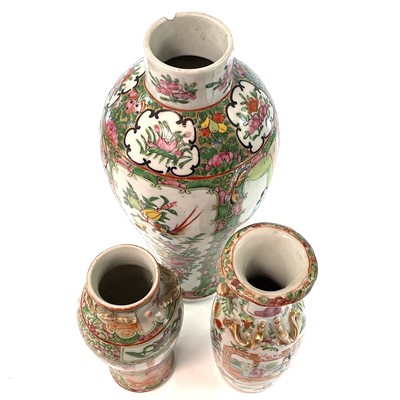 Lot 48 - Three Chinese Canton porcelain vases, 19th...