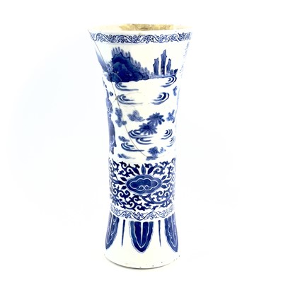 Lot 53 - A Chinese blue and white beaker vase, Gu,...