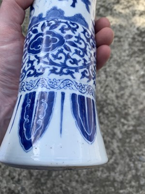 Lot 53 - A Chinese blue and white beaker vase, Gu,...