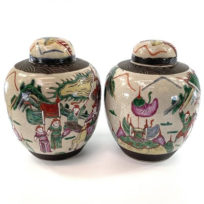 Lot 171 - A pair of large Chinese crackle glaze famille...