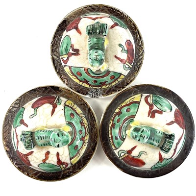 Lot 172 - Three Chinese crackle glaze famille baluster...