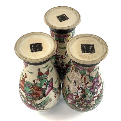 Lot 172 - Three Chinese crackle glaze famille baluster...