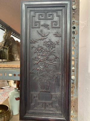Lot 175 - A set of four Chinese rectangular carved wood...