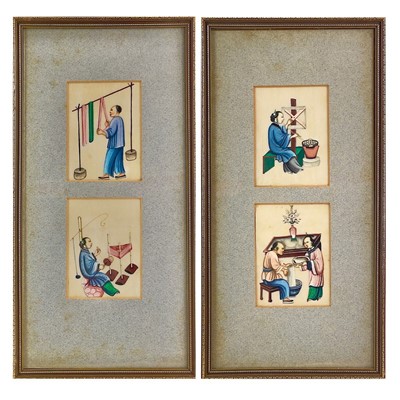 Lot 105 - A set of four Chinese watercolour paintings on pith paper.