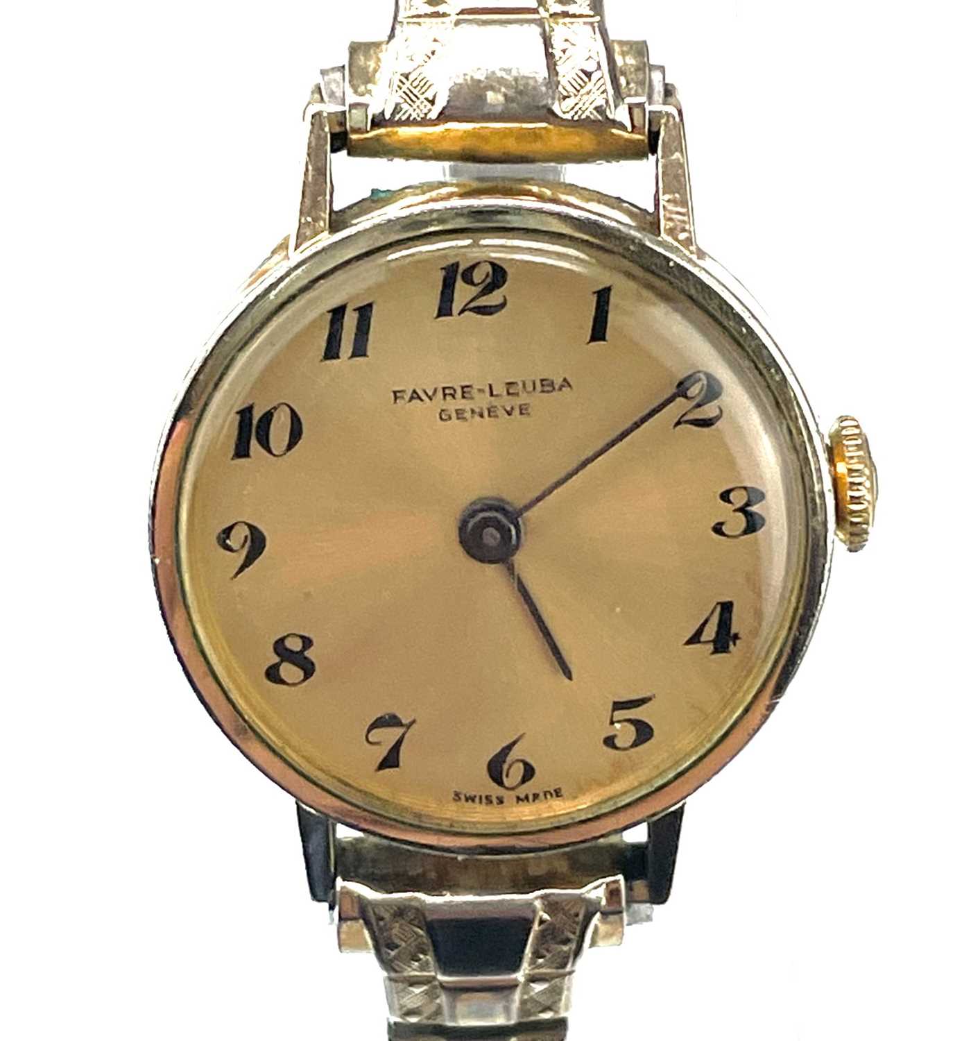 Lot 330 - A Favre-Leuba ladies gold plated manual wind wristwatch.
