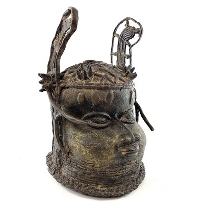 Lot 235 - A Benin heavy bronze head of an oba, 20th...