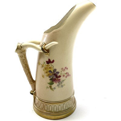 Lot 933 - A Royal Worcester blush ivory tusk jug, with...