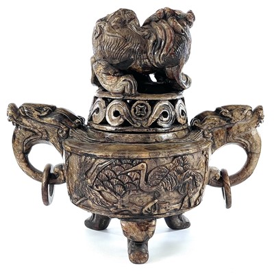 Lot 259 - A Chinese carved soapstone koro and cover,...