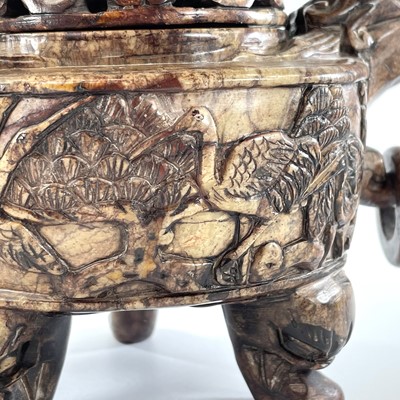 Lot 259 - A Chinese carved soapstone koro and cover,...