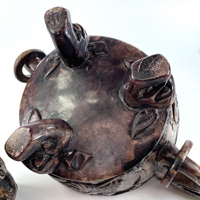 Lot 259 - A Chinese carved soapstone koro and cover,...