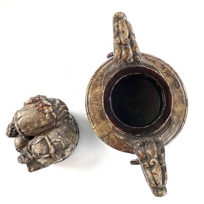 Lot 259 - A Chinese carved soapstone koro and cover,...