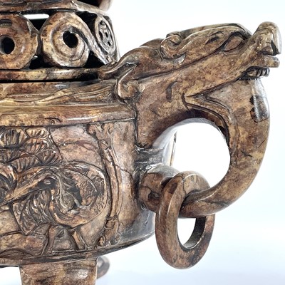 Lot 259 - A Chinese carved soapstone koro and cover,...