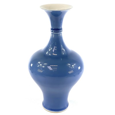 Lot 255 - A Chinese monochrome blue glazed vase, early...