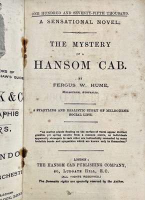 Lot 275 - FERGUS W. HUME. 'The Mystery of a Hansom Cab....