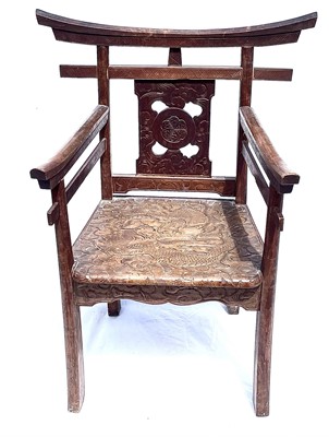Lot 276 - A Chinese carved wood armchair, 19th century,...