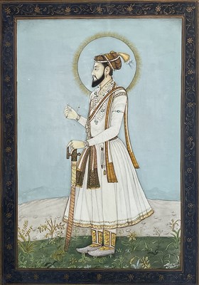 Lot 1002 - An Indian portrait watercolour of the Emperor Aurangzeb, circa 1900-1920.