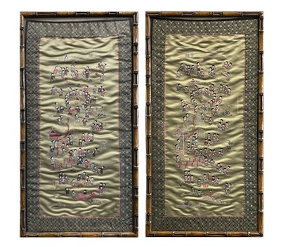 Lot 292 - A pair of Chinese silk embroidered 'Hundred...