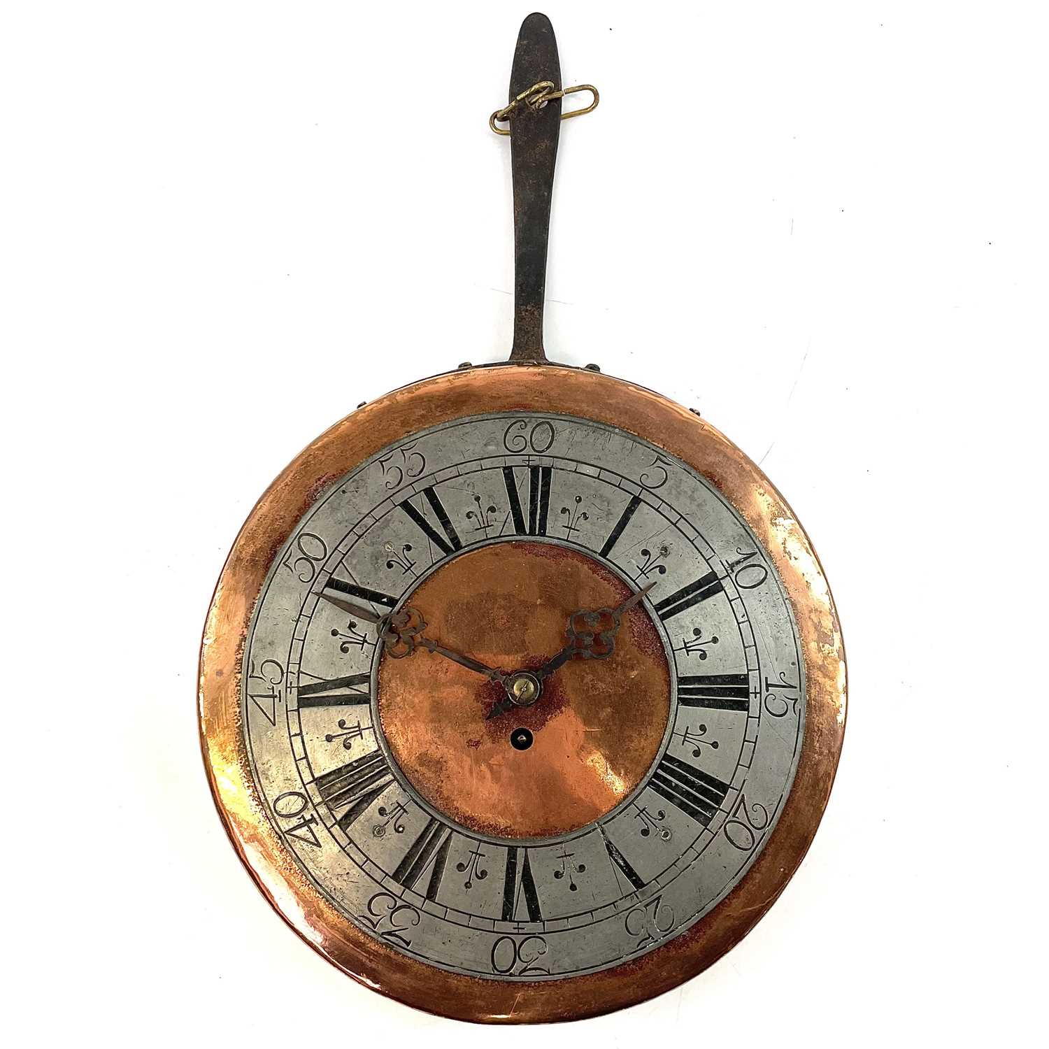 Lot 183 - A 19th century copper pan adapted to a wall clock.