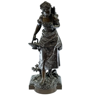 Lot 3 - A bronze figure of a bare-foot farm girl,...