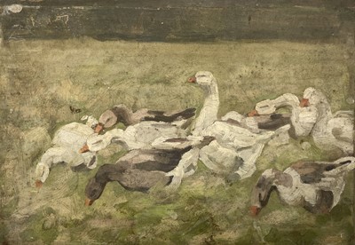 Lot 18 - Newlyn School Geese and to verso a ploughing...
