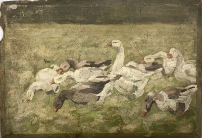 Lot 18 - Newlyn School Geese and to verso a ploughing...