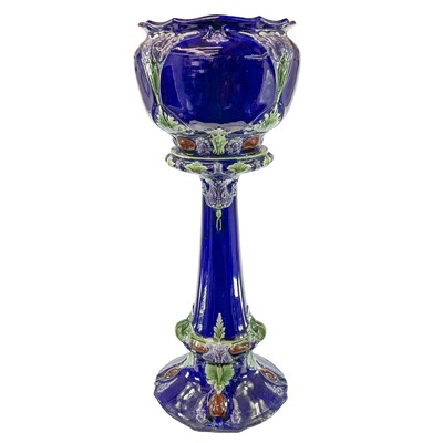 Lot 903 - An Art Nouveau blue ground majolica jardiniere...