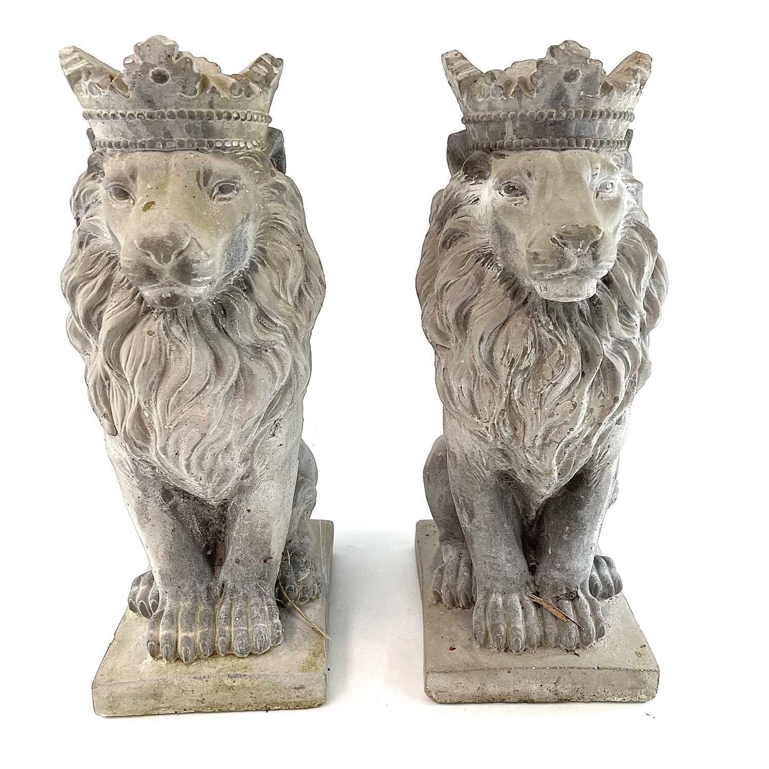 Lot 615 - A pair of concrete lions, height 38cm.