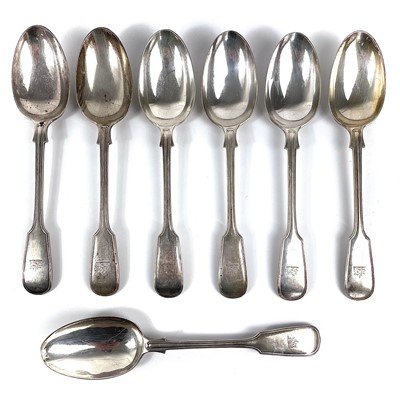 Lot 44 - A Victorian silver set of seven fiddle and...