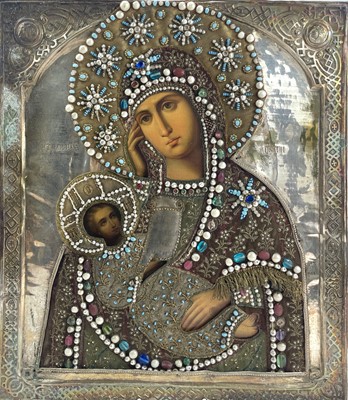 Lot 2 - A Russian icon of the Mother of God, the...