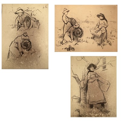 Lot 296 - Newlyn School Three figure studies Charcoal...