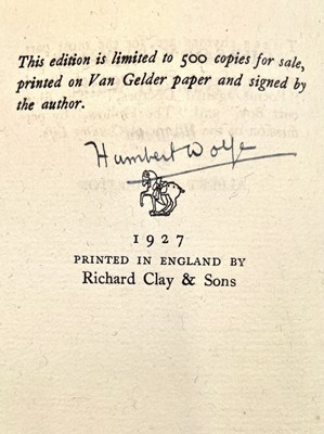 Lot 283 - HUMBERT WOLFE. 'Cursory Rhymes,' signed by...