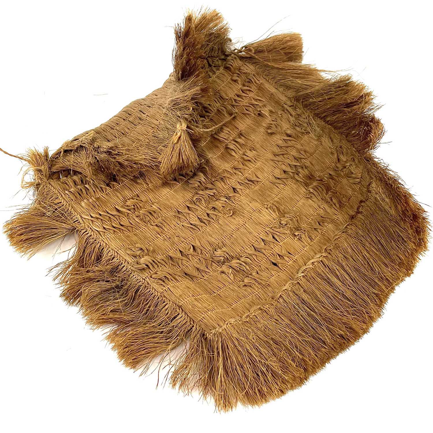 Lot 34 - A Maori flax bag woven with a fringed edge,...